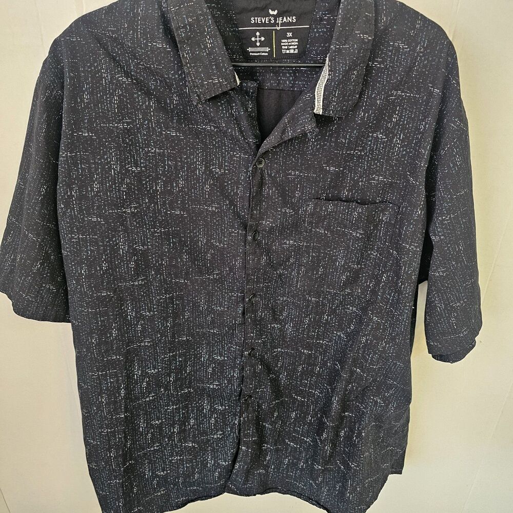 Men Steves Jeans Black PolkaDot Button Up Short Sleeve Shirt Pocket Sz 3X preppy